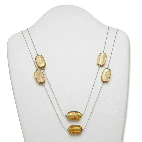 Amber Yellow Confetti Murano Lampwork Glass 55" Long Single Strand Necklace - Picture 3 of 3